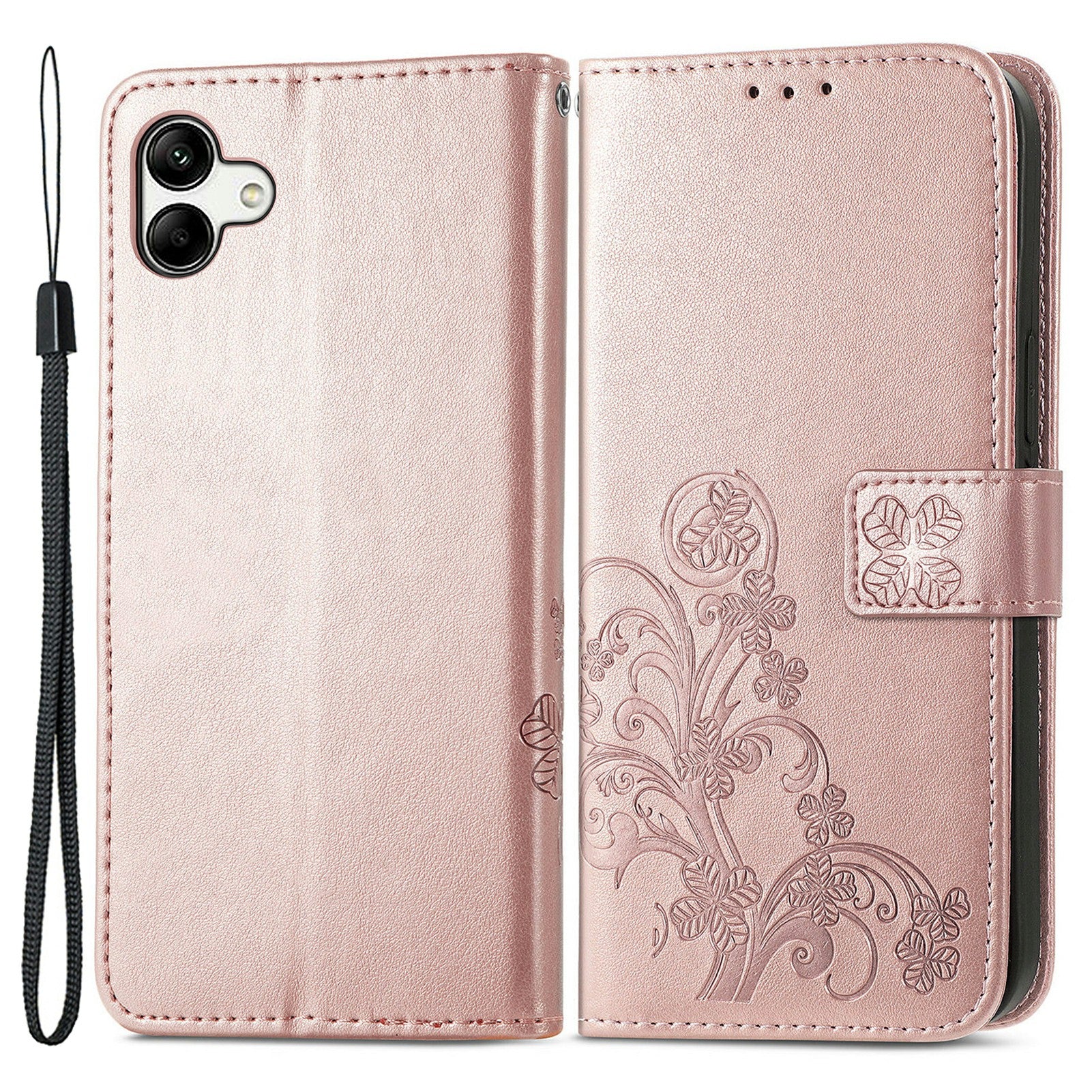 Anti-drop Phone Cover For Samsung Galaxy A04 4G (164.4 x 76.3 x 9.1 mm) PU Leather Four-leaf Clover Imprinted Phone Case Stand Wallet with Wrist Strap Anti-drop Phone Cover For Samsung Galaxy A04 4G (164.4 x 76.3 x 9.1 mm) PU Leather Four-leaf Clover Imprinted Phone Case Stand Wallet with Wrist Strap